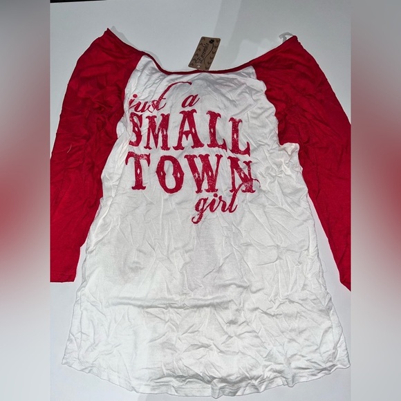 Papermoon Tops - Papermoon Boutique Brand Just a Small Town Girl Chiffon Bow Back Raglan Tee Top